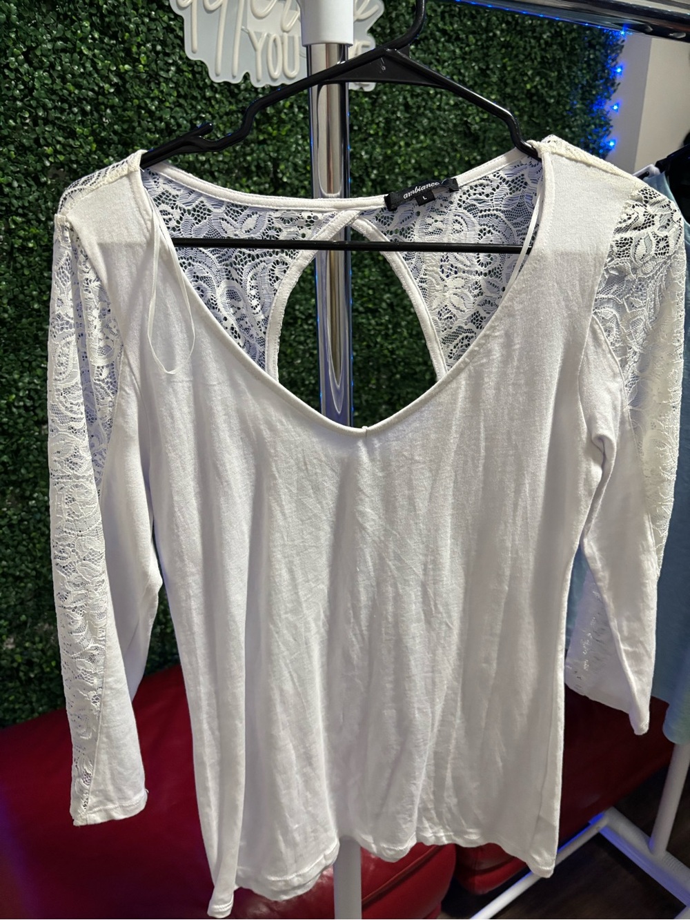 Ambiance White Lace-Back Long Sleeve Top